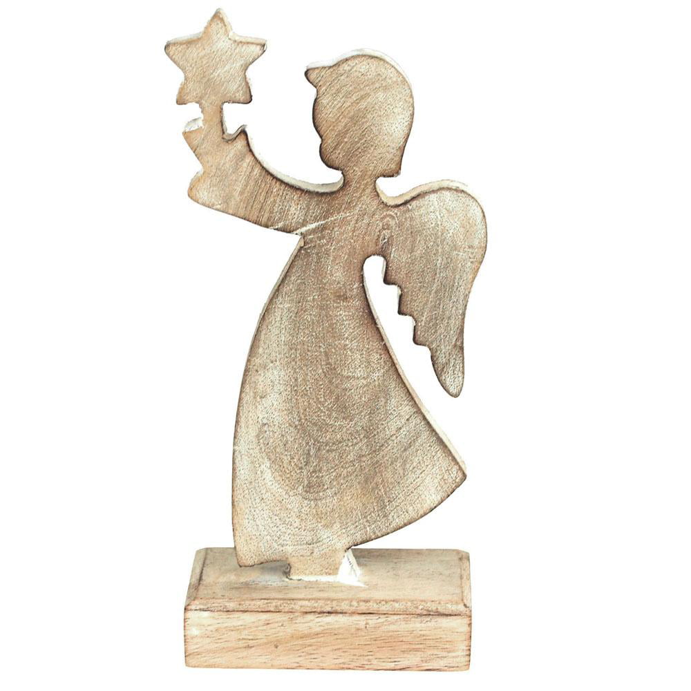 Natural Carved Birch Wood Angel Hanging Christmas Tree Ornament 4-Inch 