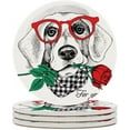 thumbnail image 2 of Round Drink Coasters 2 Pcs Valentine's Day Dog with Red Rose Absorbent Ceramic Coaster with Cork Base for Coffee Cups Housewarming Gift for Home Decor, 2 of 6