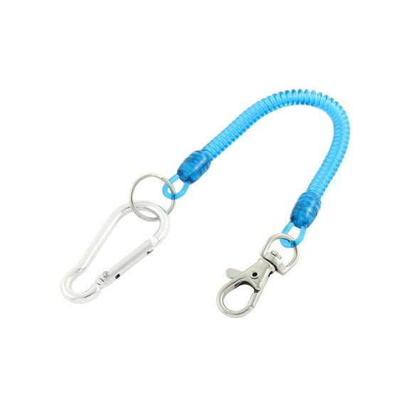 Carabiner Hook Coil Lanyard Blue  Key Chain w Lobster Clasp
