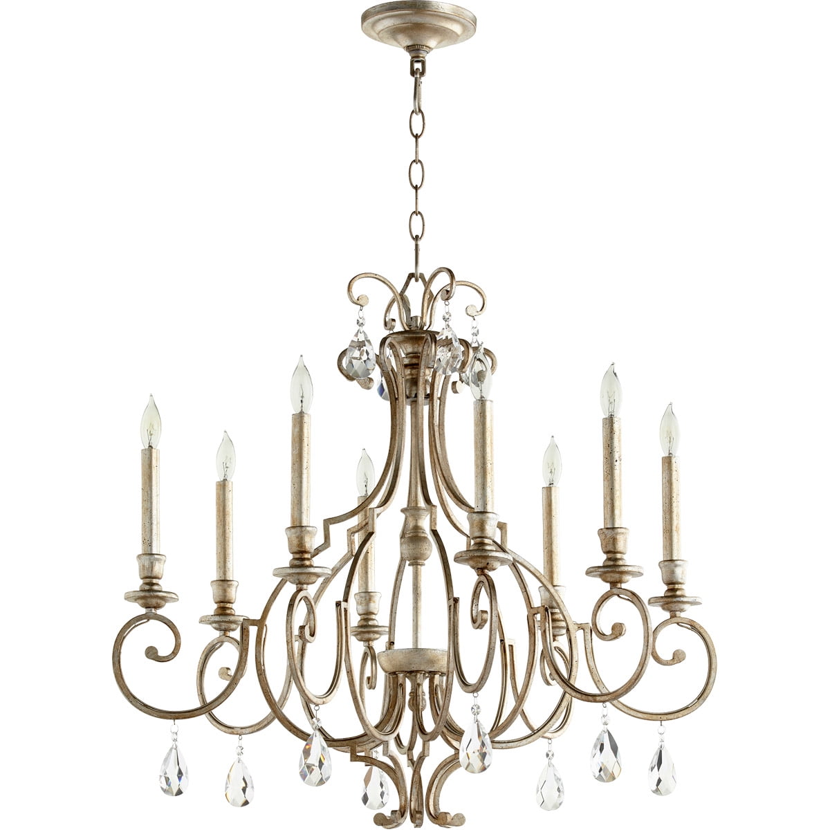 Chandeliers 8 Light With Aged Silver Leaf Finish Candelabra Base Bulbs