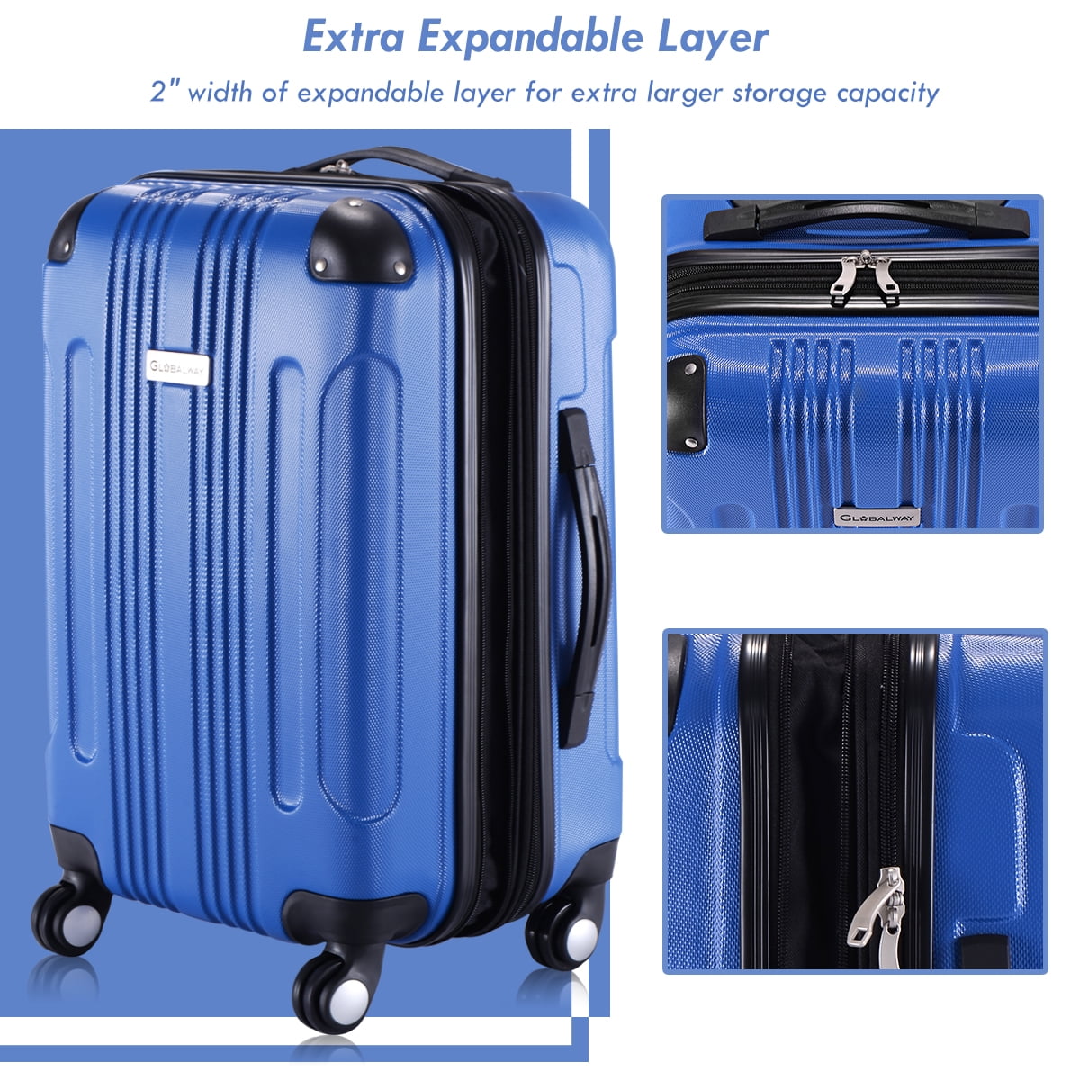 20 ABS Carry On Luggage Expandable Hardside Travel Bag Trolley Rolling Suitcase GLOBALWAY Light Blue