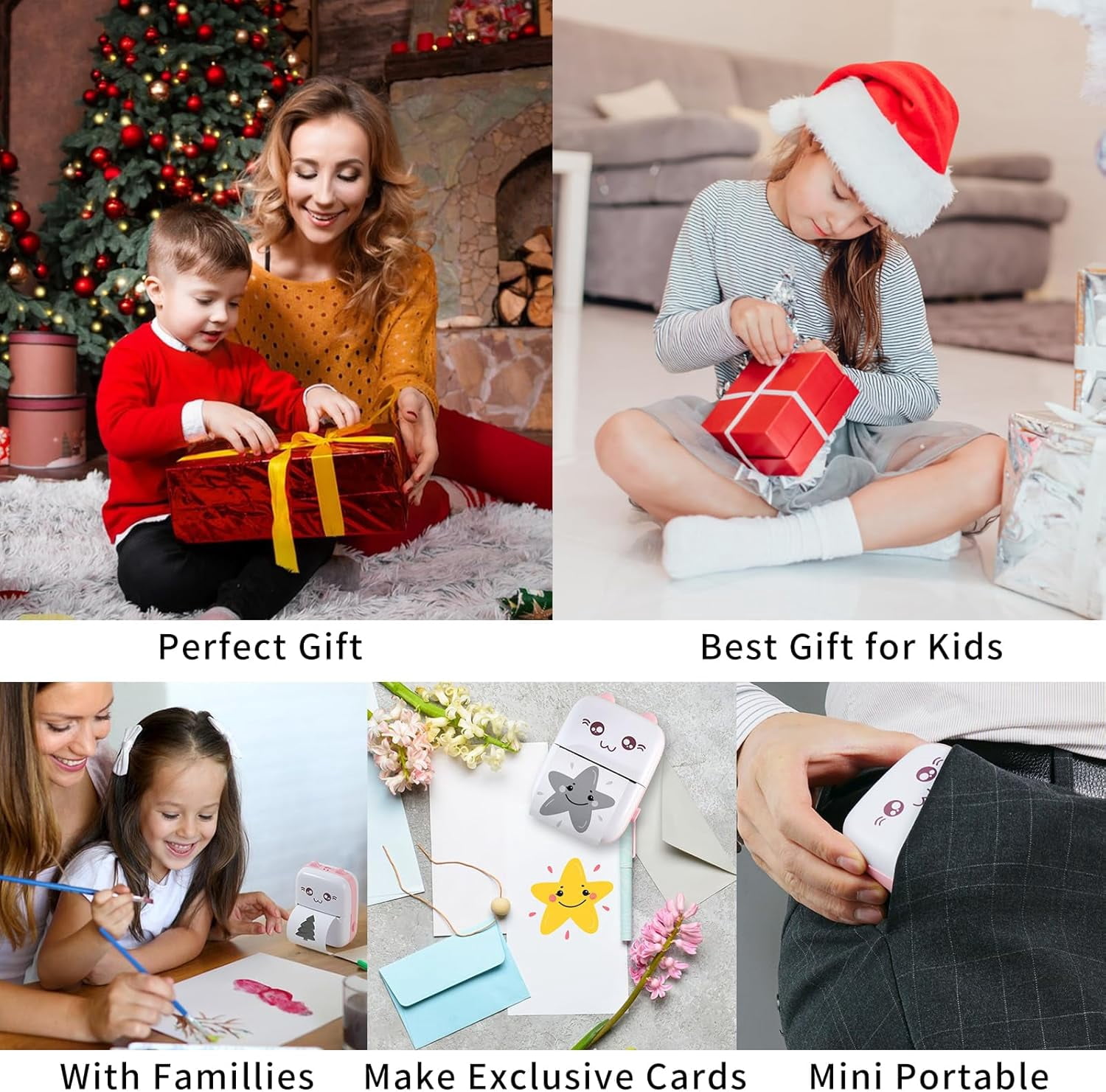 Mini Portable Printer, Pocket Thermal Printe with 7 Rolls Paper, Bluetooth Wireless Smart Printer for Android iOS Smartphone, Inkless Printers for Photo Picture Office Receipt QR Code Label List Note