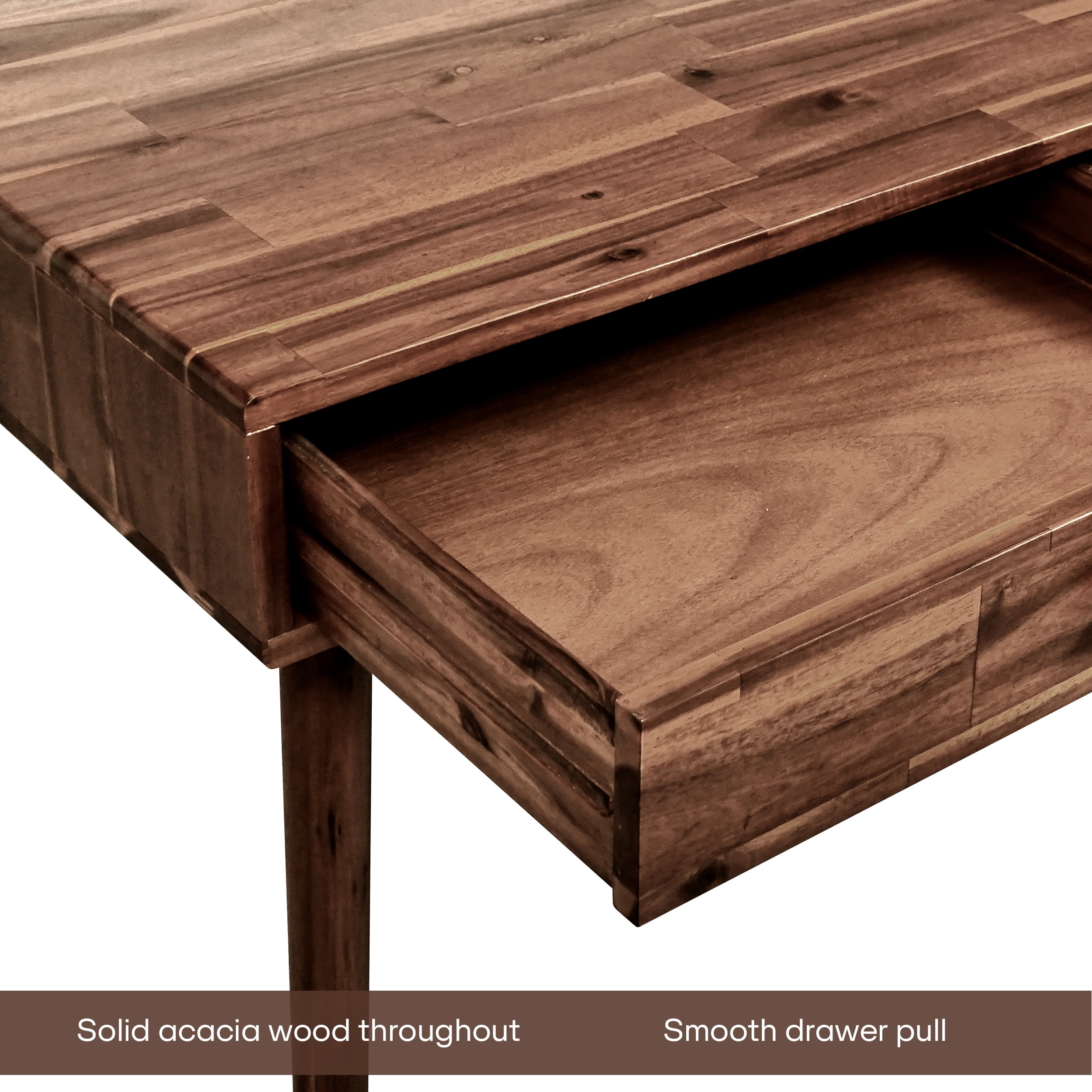 Acacia Lagom 48" Solid Wood Work Desk with Drawers Office Desk for Home Office, Walnut