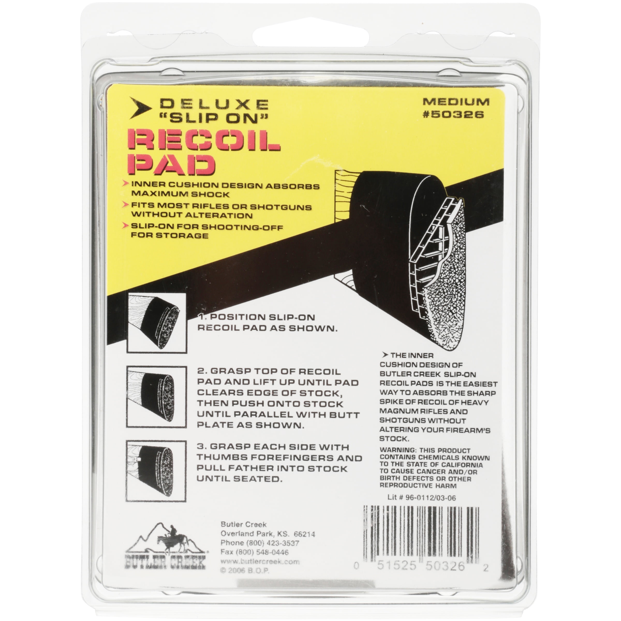 Butler Creek 50326 Slip On Recoil Pad Medium Matte Brown Rubber