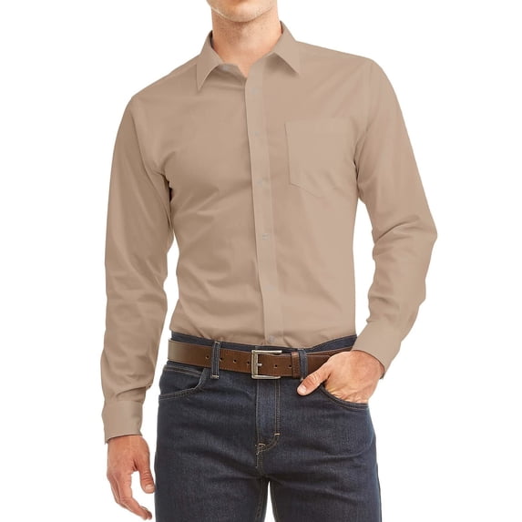 Men's Dress Shirt Long Sleeve Regular Fit Button Up Pocket Solid Standard Cuff