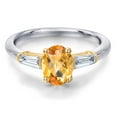 thumbnail image 3 of Gem Stone King 925 Silver and 10K Yellow Gold Yellow Citrine and Lab Grown Diamond Engagement Ring for Women | 1.55 Cttw | Oval Checkerboard 8X6MM | Gemstone November Birthstone | Size 9, 3 of 6