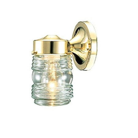- 54-4361 Jelly Jar - One Light Outdoor Wall Mount, Polished Brass Finish with Ribbed Glass, Finish: Polished Brass - Glass: Ribbed By Hardware House