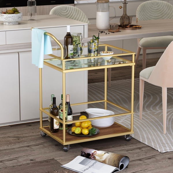Fithood Gold Bar Cart, Home Bar Serving Cart ,Coffee Bar Cart,Kitchen