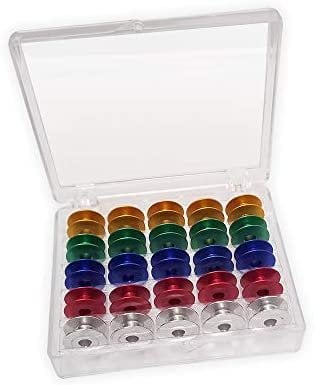 Sewtco Colorful Aluminium Bobbins for Industrial Sewing Machines - Compatible with Juki ddl 8700 Straight Stitch Sewing Machine Singer Brother Consew - 5 Each of Red, White, Blue, Green, Yellow