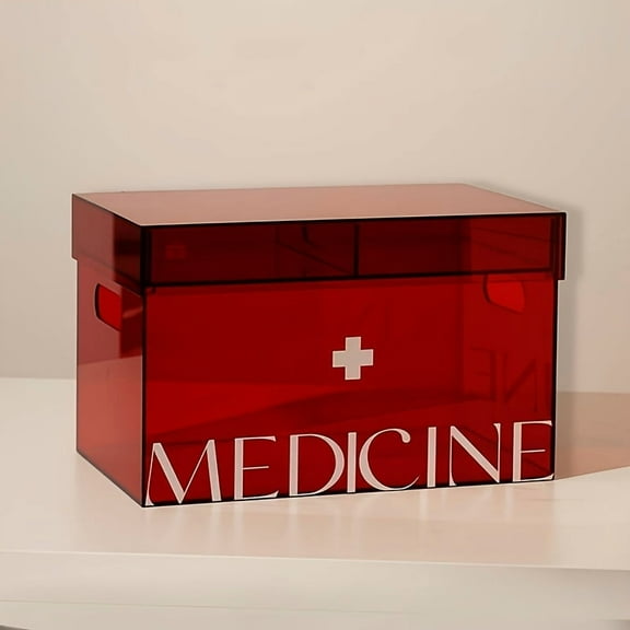 1pc Acrylic Household Large Capacity Off-white Storage Medicine Box Medical Suitcase Medicine Storage Box Home Emergency First Aid Kit
