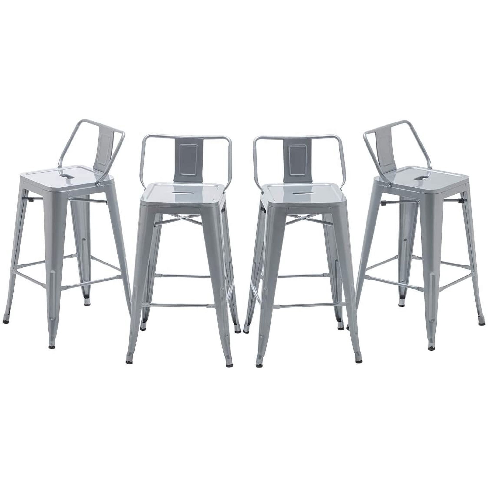 Andeworld 26" Low Back Metal Counter Stool Height Bar Stools [Set of 4] Barstools, Silver