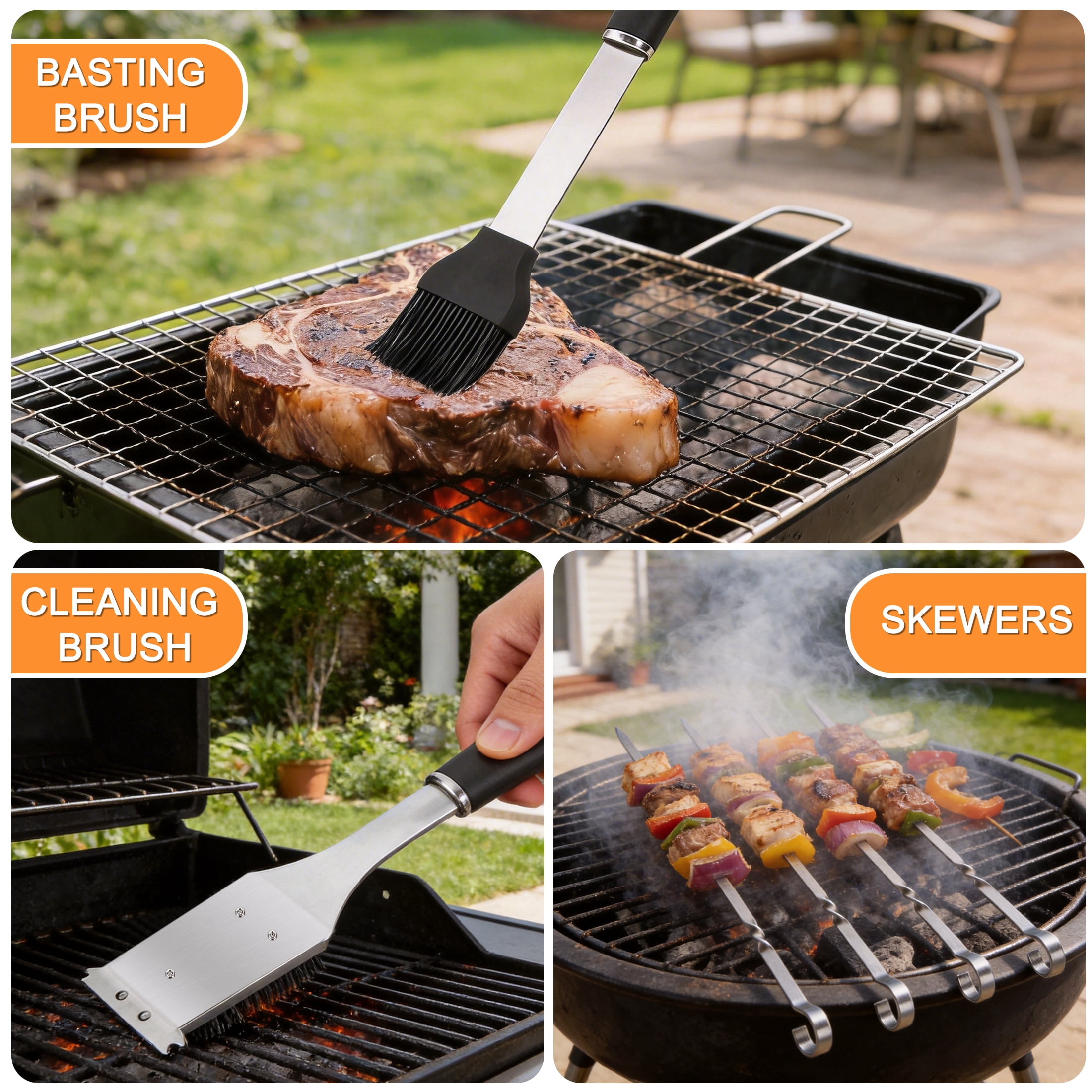GARITIN 10-Piece BBQ Grill Accessories Set, Stainless Steel Grilling Tools and Utensils, Outdoor Grill Kit with Carry Case for Backyard, Camping and Grilling