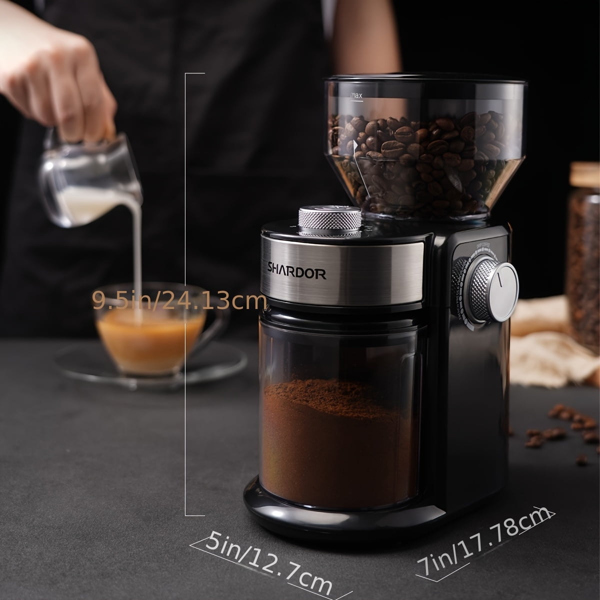 Burr Coffee Grinder, Adjustable Burr Mill with 16 Precise Grind Setting for 2-14 Cup, Stainless Steel.