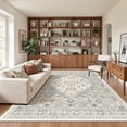 thumbnail image 3 of Roxstand 5x7 Area Rugs for Living Room, Vintage Large Area Rug, Non-Slip Backing Washable Rug, Stain Resistant Home Decor Rug (5'x7', BeigeGrey), 3 of 11