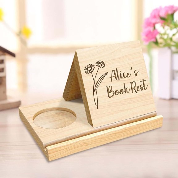 Wooden Tripod Bookcase Organizer | Solid Wood Custom Bookshelf with Coffee Cup Holder & Tablet Slot | Bedside Storage for Female Book Lovers | 25.2x17x2cm Size
