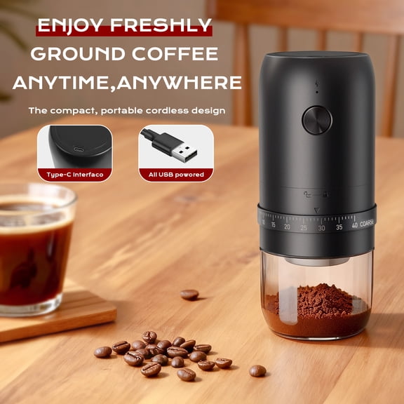 YDLW Rechargeable Electric Coffee Grinder with 40 Grind Settings, Portable Grinder for Home, Office & Camping, Frosted Body