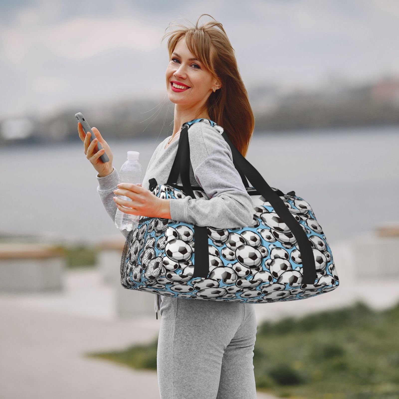 Defioc Football Soccer Ball Print Hand Travel Bag - Foldable Travel Duffel Bags for Men Women -Sport Gym Bag - Overnight Travel Duffel Bag - Adjustable Shoulder Strap