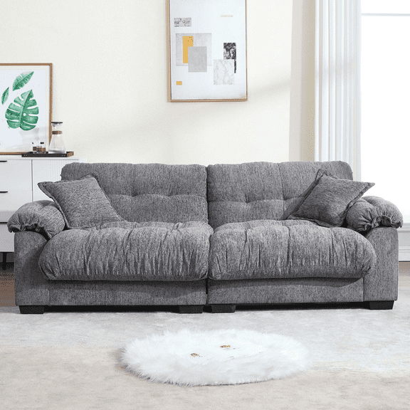 GNIXUU 90.5" Oversized Loveseat ,Chenille Modern Cloud Couch Loveseat for Small Spaces, 2 Seater Recliner Sofa Comfy Sleeper Sofas Easy Assembly for Living Room ,Study Room, Office,Gray