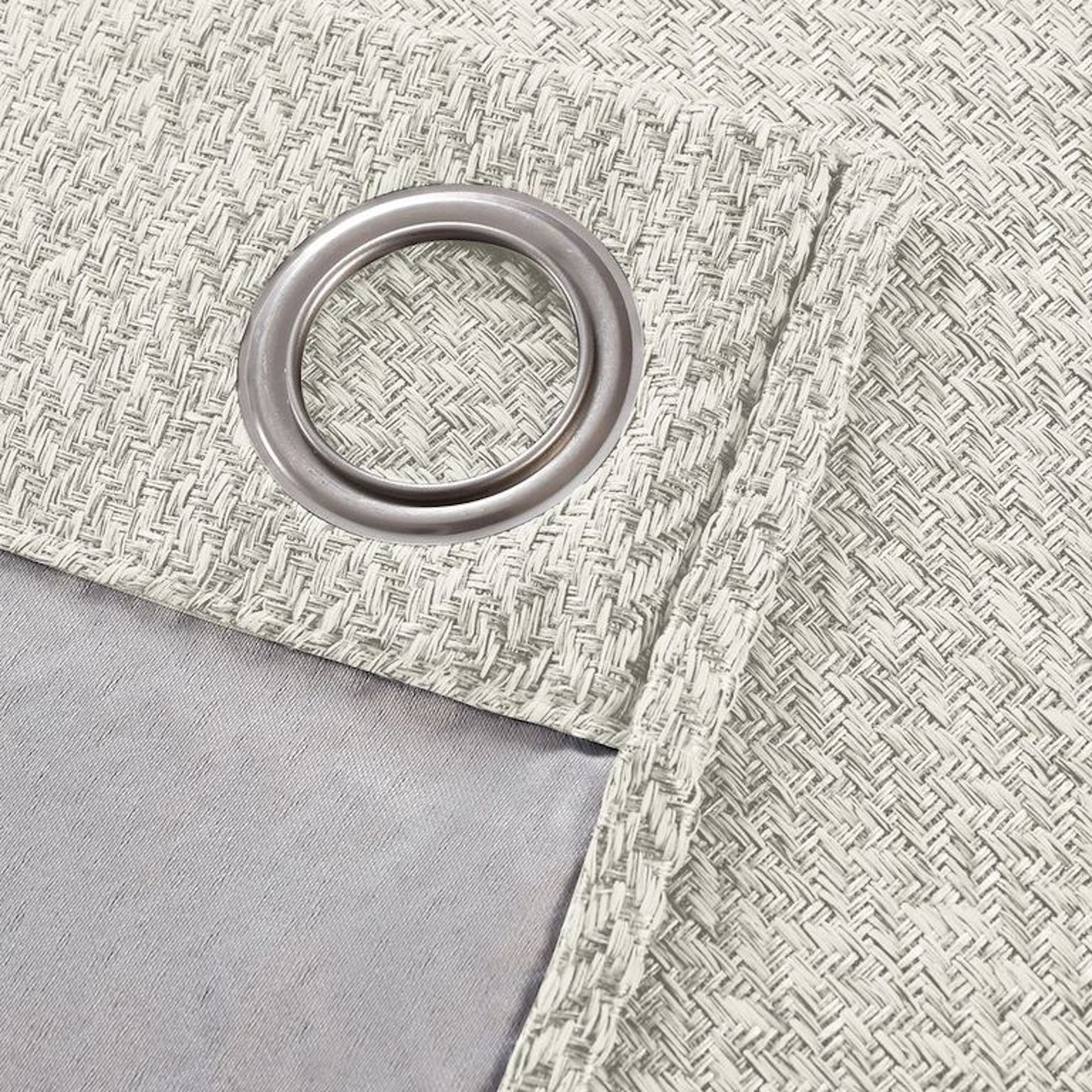 Boston Herringbone Designed Heavy Textured Blackout 76" x 84" Window Curtain Panel Pair in Ivory