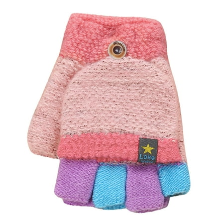 

Kids Gloves Toddler Soft Convertible Flip Top Color Block Gloves Kids Baby Boys Girls Winter Warm Knit Fingerless Mitten