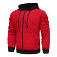 thumbnail image 4 of Men's Color Block Hoodie Pullover Winter Warm Comfortable Thread Drawstring Casual Sweatshirt for Autumn Outdoor, 4 of 4