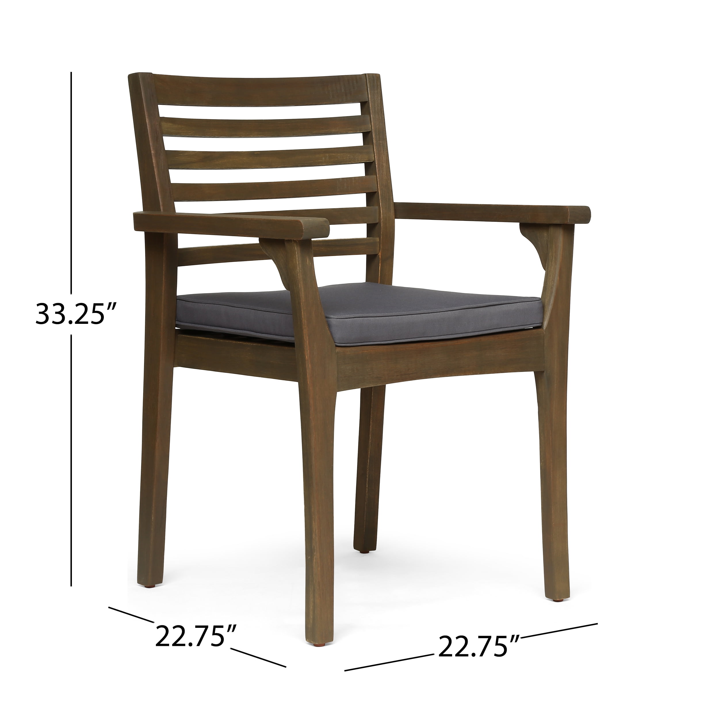 Scarlett Outdoor Acacia Wood Dining Chair with Cushions, Set of 2, Grey, Dark Gray
