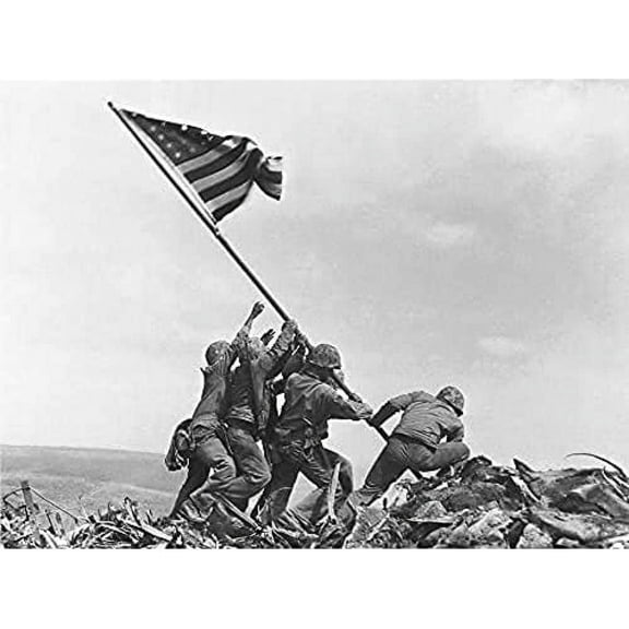 Joe Rosenthal Marines Raising American Flag 1945 Photo Iwo Jima Iconic WW2 Black and White Print Unframed Wall Art Print Poster Home Decor