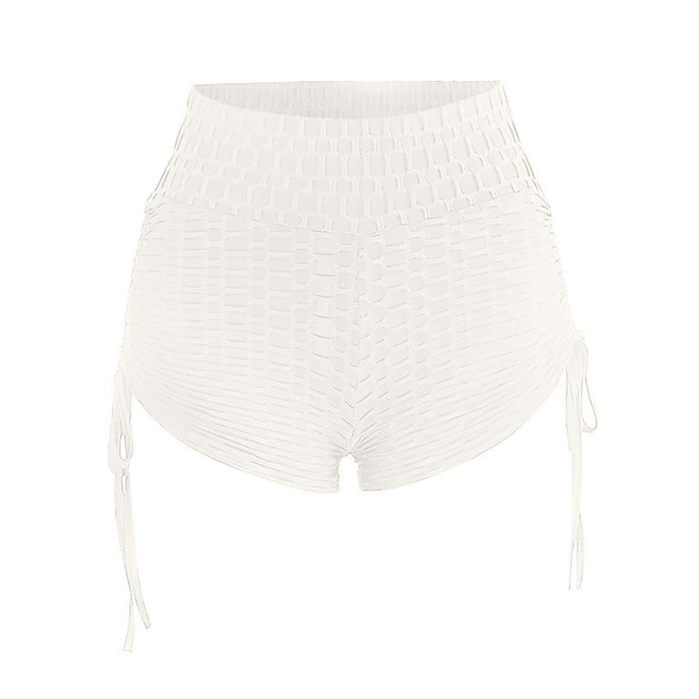 White Matte Solid Spandex High Waist Booty Shorts. Cheeky and