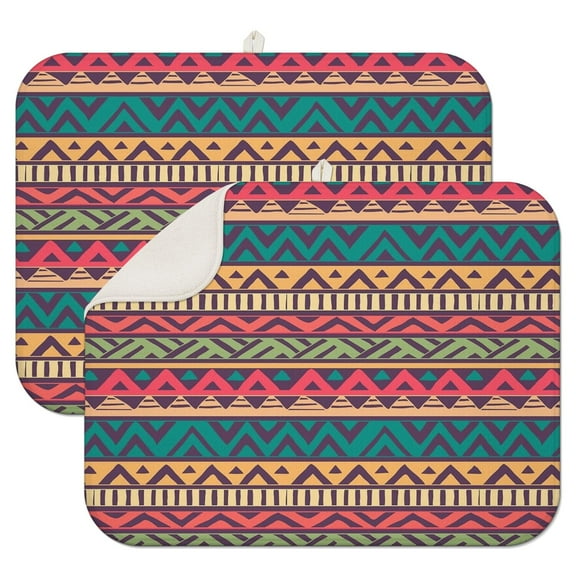 Boho Coffee Mat Reversible Draining Pad Artistic Vintage Dish Drying Mat Microfiber Spill Absorbent Rack Pad for Kitchen Countertop