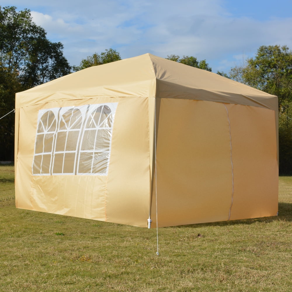 Kepooman 3 x 3m Pop-up Canopy Tent, Outdoor Canopy Folding Shelter with Two Doors & Two Windows, Khaki, Four Sides Kepooman 3 x 3m Pop-up Canopy Tent, Outdoor Canopy Folding Shelter with Two Doors & Two Windows, Khaki, Four Sides