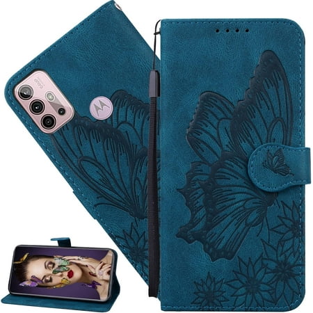 for Motorola Moto G30 Case Butterfly for Women Girls,Vintage Butterflies PU Leather Magnetic Closure ID Credit Card Wallet Case Case for Motorola Moto G10/G20/G30 Retro Blue