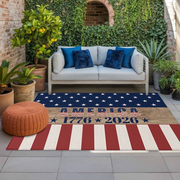 4th of July Outdoor Rug 3x5 ft American Flag Outdoor Large Area Rug Non Slip Red White Blue 250th Anniversary Front Door Mat RV Rug Carpet Patio Outdoor Rugs for Backyard Balcony Deck Porch Indoor