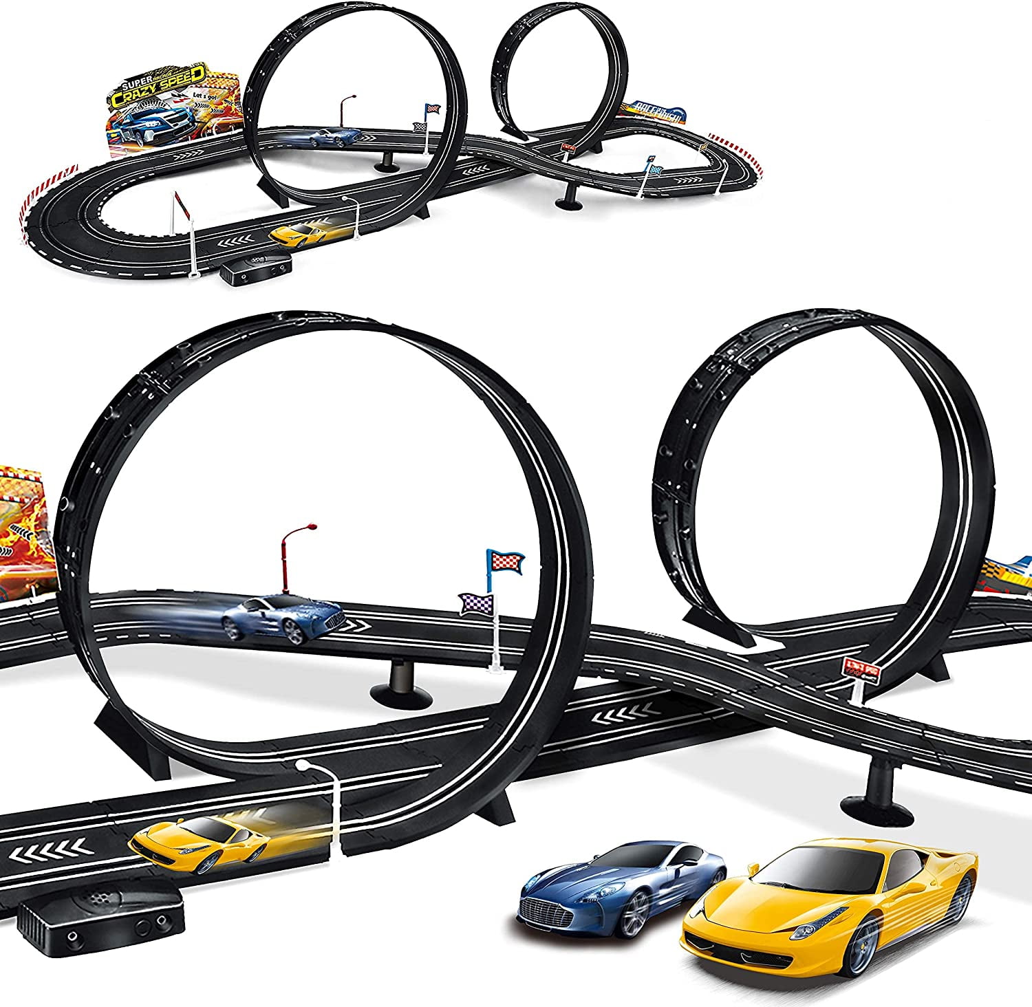 Electric Slot Car Race Track Set Kids Toy With 2 Cars and Two Controllers for sale online 