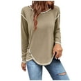 thumbnail image 2 of Womens Long Sleeve Tops Casual Red Long Sleeve Shirt Women Fashion Round-Neck Long Sleeve Solid Patchwork Shirt Blouse, 2 of 6