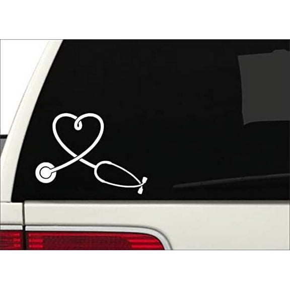 Nurse Heart w/Stethoscope Window Decal | Sticker | Car SUV RN MD | 5x7 (White)