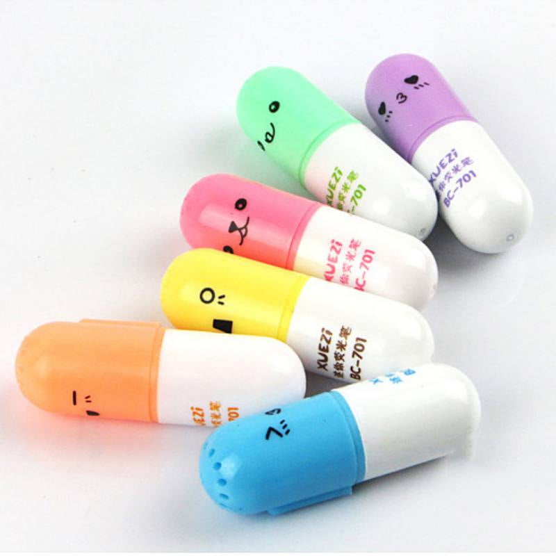 6Pcs Rainbow Pastel Highlighter Brush Pens Capsule Marker Pens Fluorescent Painting Supplies