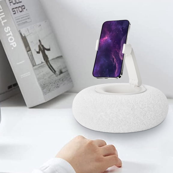 Bowl Cell Phone Stand - Adjustable Swivel Pillow for Tablet & Kindle, Soft Removable Cushion, White Portable Holder