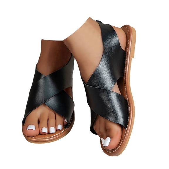 IUJSOY Flats for Women Open Toe Slingback Sandals Adjustable Slip on Shoes Summer Beach Dress Shoes