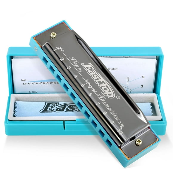 East top Blues Harmonica, Diatonic 10 Holes c Key Happy Harmonica Mouth Organ for Beginner,Kids,children,Students,gift,with carrying Plastic case,clean cloth and Manual