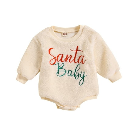

Toddler Romper Long Sleeve Christmas Letter Cartoon Prints Warm Romper Fall Winter Baby Clothes Boy Beige 0 3 6 12 Months-3 6 12 18 Months