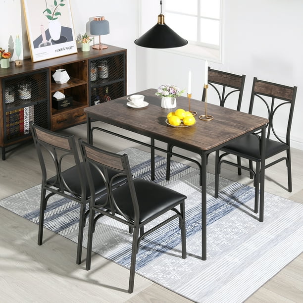 Vecelo 5 Piece Dining Set Kitchen Bistro Table With Chairs Rustic Brown Walmart Com Walmart Com