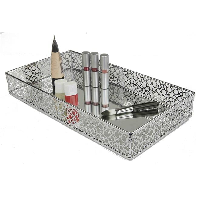 Decorative Mirrored Bath Vanity Tray Mesh Chrome