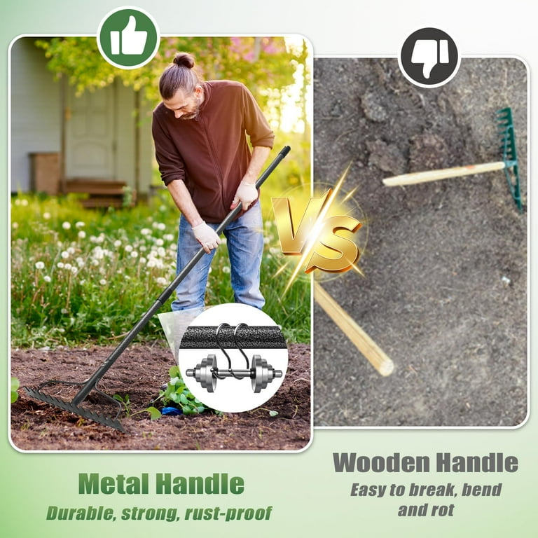 IHOMEPARK 72" Garden Rake, 17-Tine Adjustable photo 3