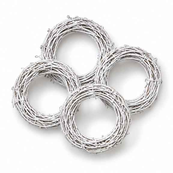 White Rattan Wreath, 4Pcs Grapevine Wreath, Woven Vine Branch Wreaths for DIY Crafts, Christmas Decorations, Home & Event Styling 7.87inch