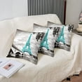 thumbnail image 4 of Pack of 2 Paris Decorative Throw Pillow Covers, Soft Chic Eiffel Tower Square Cushion Case Set for Couch Sofa Bedroom Living Room, Retro Romantic Grey Teal Pillow Cases Pillowcases, 16x16 Inches, 4 of 6