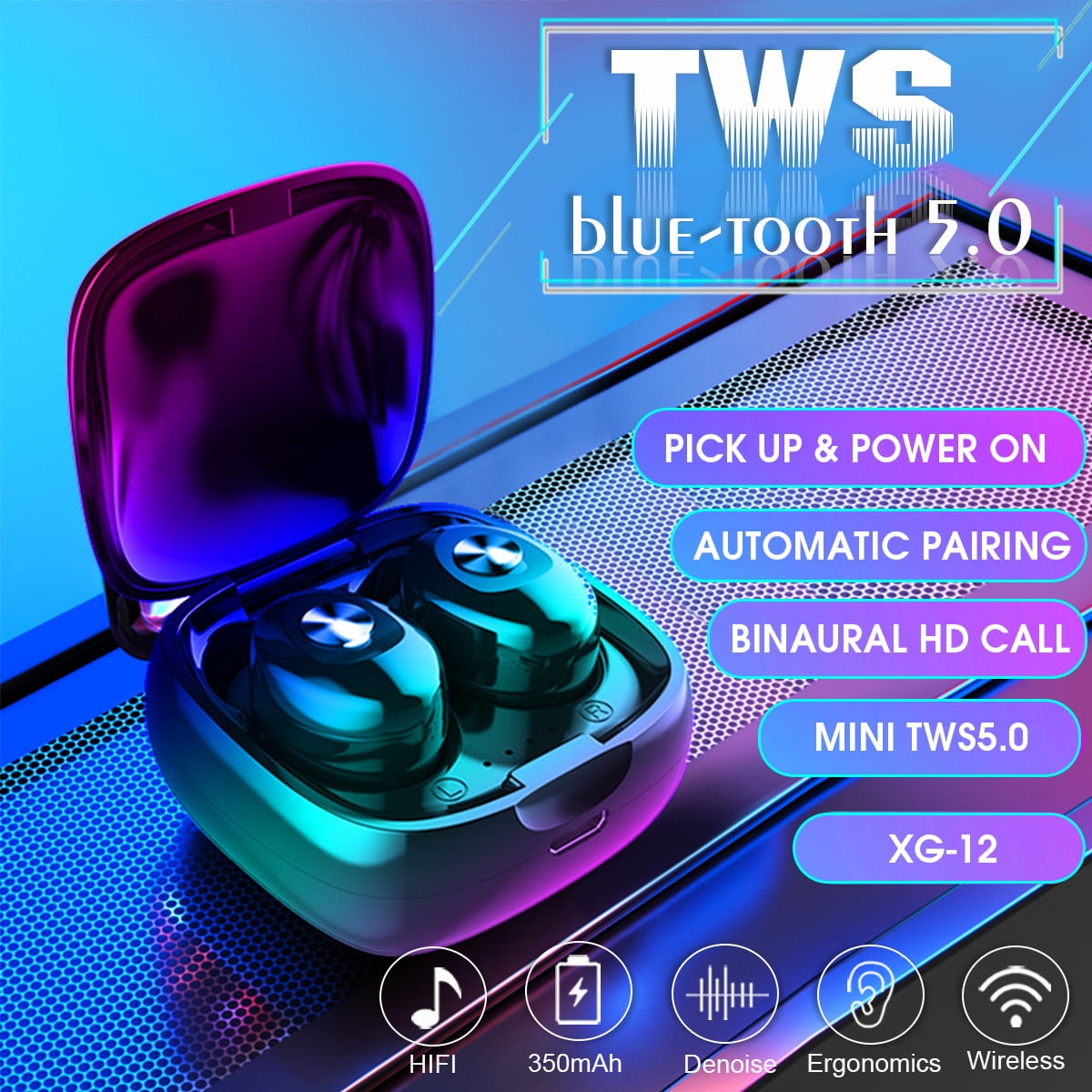 TWS 5D 5.0 Earbuds Earphones True Wireless Headphones In-Ear Mini Twins Stereo Headsets Sport Headphones