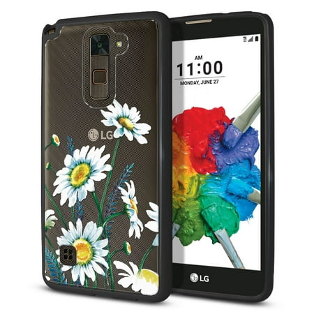 FINCIBO Slim TPU Bumper + Clear Hard Back Cover for LG Stylus 2 Plus Stylo 2 Plus, Daisies (Best Tattoo Shop For Cover Ups)