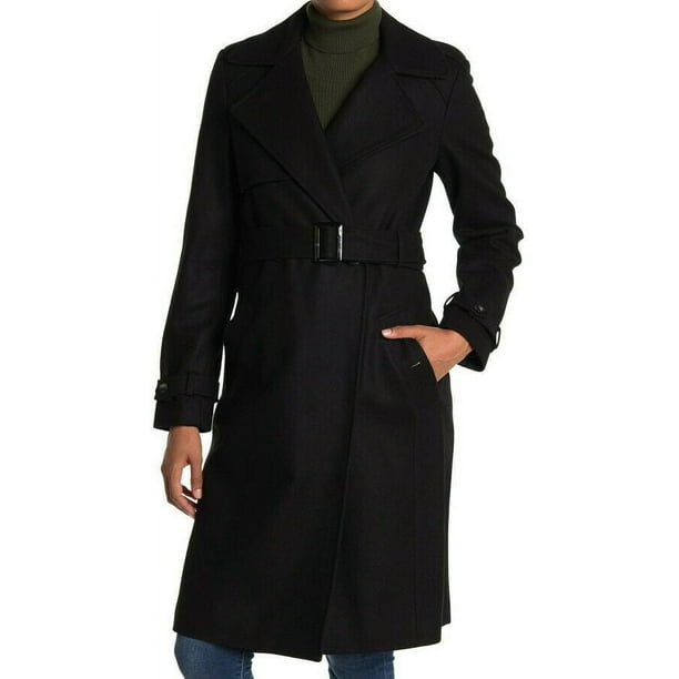 DKNY BLACK Women's Plus Size Double-Breasted Wool Blend Trench