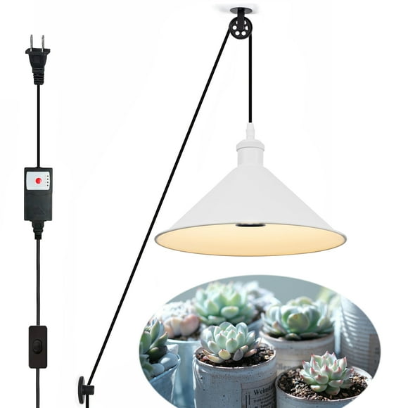 FSLiving Timer Hanging Grow Light for Indoor Plant Full Specturm, Plug in Light with 4500K 10W Focusing Grow Spotlight Bulb, Small Grow Lamp with Pulley for Indoor Seed Plant Flower Output(White)