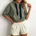 thumbnail image 2 of HAYIMI Sweatshirts Women Cropped 3/4 Sleeve Hoodie Contrast Drawcord Solid Color Leisure Tops, 2 of 4